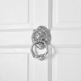 Chrome Plated Solid Cast Brass Lion Front Door Knocker 6.25" H Decorative Antique Shiny Lion Ring Style Entry Door Vintage Metal Knockers with Hardware Renovators Supply Manufacturing