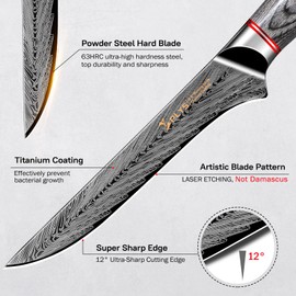 Plys Boning Knife for Meat Cutting - 6.5 Inch Japanese Style Fillet Knife with Wood Handle, High Carbon Stainless Steel Razor Sharp Blade Deboning Knives, Black Titanium Coated, Ideal Gift