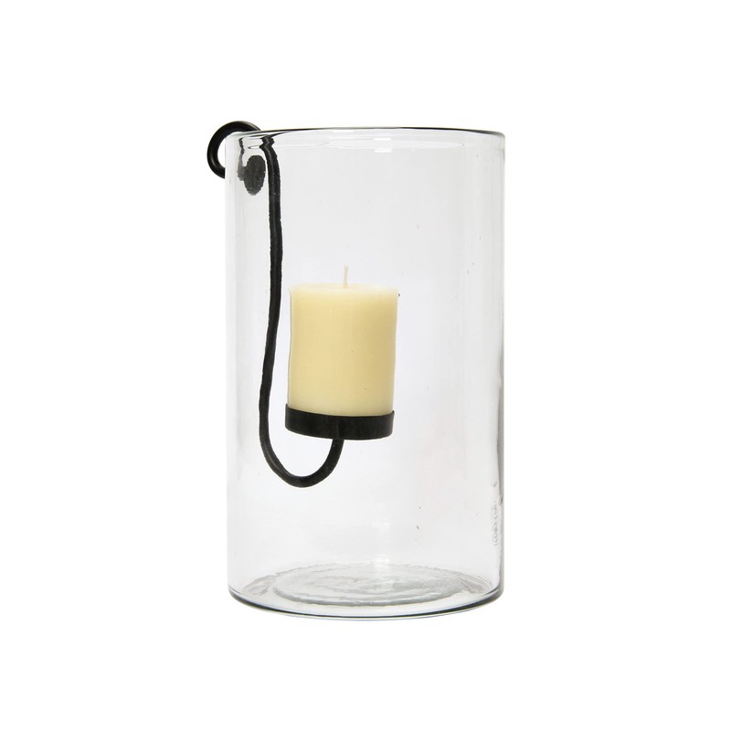 Creative Co-Op Glass Hurricane with Metal Candle Holder, Black, 12.5"