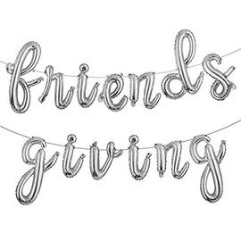 16 Inches Tall Multicolor Foil Balloons "Friendsgiving" Banner Letter Party Decorations,Fall Theme Friends Party Decor and Party Backdrop (L FRIENDS GIVING SILVER)