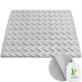 BILOBAN Muslin Solid Grey Play Mat Playpen Mat - Breathable Large Padded Foam Soft Non-slip Floor Mat for Indoor Outdoor Activity Kids Crawling Tummy Time - Size: Square 50'' x 50''
