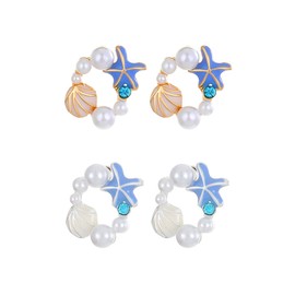 coadipress 3 Pairs Starfish Pearl Stud Earrings for Women Cute Small Ocean Starfish Stud Earrings Rhinestone Shell Starfishs Star Earrings Summer Ocean Beach Theme Jewelry Gifts (Shell Pearl)