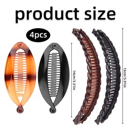 4 Pcs Banana Hair Clips, Ponytail Banana Clip for Fine and Thick Hair Fishtail Hair Clip Combs Vintage Double Comb Long Clips for Women & Girls Use