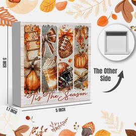 Tis the Season Fall Decorations for Home Fall Pumpkin Kitchen Decor Autumn Thanksgiving Decorations Farmhouse Autumn Football Decor for Table 5 x 5 inches (Tub 3910)