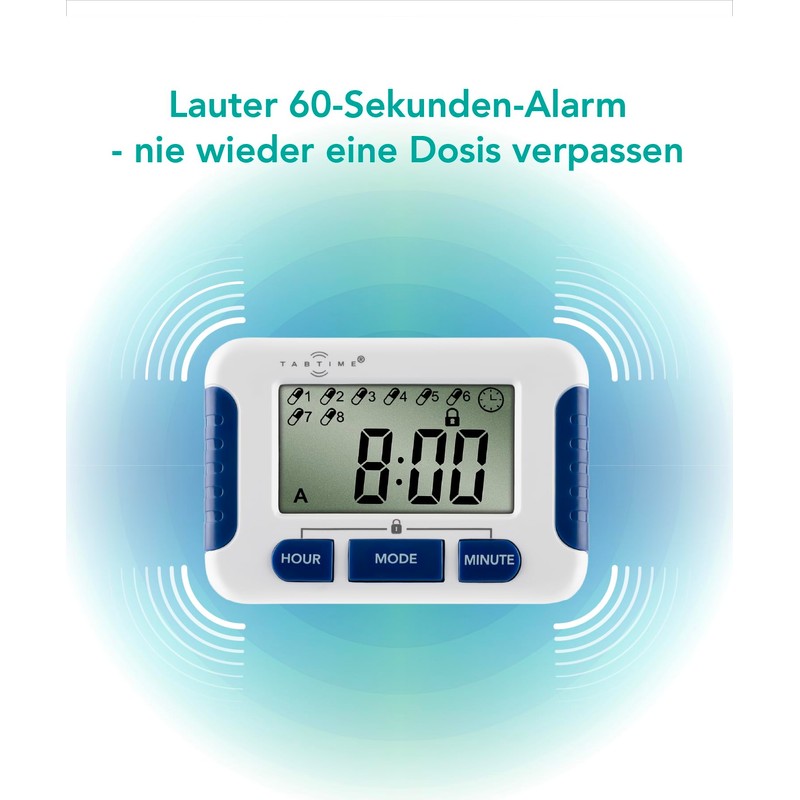 TabTimer, Electronic Pill Reminder with 8 Alarms per Day, Essential
