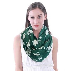 Lina & Lily St Patricks Day Irish Clover Women's Loop Scarf Tube Scarf, Green & White