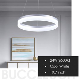 Buccleuch Modern LED Pendant Light, Dimmable Silver LED Chandelier for Dining Room Light Fixtures, 19.7 inch Modern Pendant Light for Kitchen Island, Height Adjustable Ceiling Light Fixture