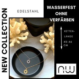 NataschaWoge® SONNE Pünktchen minimalistischer Schmuck EDELSTAHL Gold Silber Kette Halskette + Anhänger Geschenk für Sie Hollow Sun Goldkette (Halskette Gold)