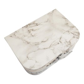 Emartbuy Set of 3 Rigid Luxury Presentation, Suitcase Gift Storage Box, White Marble Print, White Interior with Metal Handle and Clasp