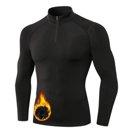 Sillictor Thermal Tops for Men Long Sleeve 1/4 Fleece Lined UPF 50+ Ski Cycling Running Base Layer Mens Compression Tops Moisture Wicking Football Training Golf Hiking Sports T Shirts,1517 Black 2XL