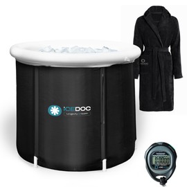 Icedoc IceDoc Portable Recovery Pod XL, Cold Plunge Ice Bath Tub for Athletes and Adults, Inflatable Cold Therapy Ice Barrel with Protective Lid Cover, Hooded Bathrobe, Stopwatch, Anti-Slip Mat