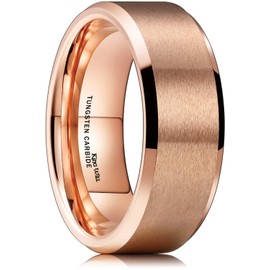 King Will 8mm Basic Wedding Ring For Men Rose Gold Electroplated Tungsten Ring with Brushed Matte Surface Smooth Beveled Edge Comfort Fit 9.5