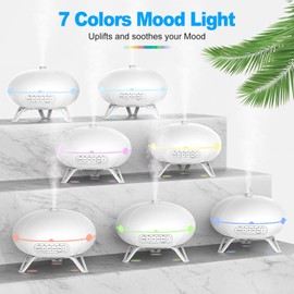 350ml Ultrasonic Humidifier for Home Aromatherapy. A Large Room Diffuser with Timer and waterless auto-Off. 7 Color LED Lights. Cool Mist