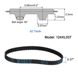 QUARKZMAN Pack of 3 124XL 037 Timing Belt 62 Teeth Rubber Timing Belt, 0.37 Inch Width, 0.20 Inch Pitch Synchronous Timing Belt
