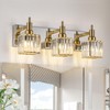 HUOKU Crystal Bathroom Vanity Light Gold Chrome 3-Light Modern Bathroom
