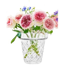 Esmiome Thickened Glass Vase Embossed Big Base Large 6.1in Wide Mouth Rhombus Clear Vases Bowl Bouquet Ribbed with a Hydroponic Baskets Vintage for Aquaponics Orchids Avocado Phalaenopsis Hyacinth