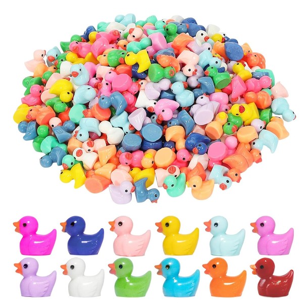 Mini Resin Duck Figurines, 200 Pieces, Mixed Colours, 1.7 x