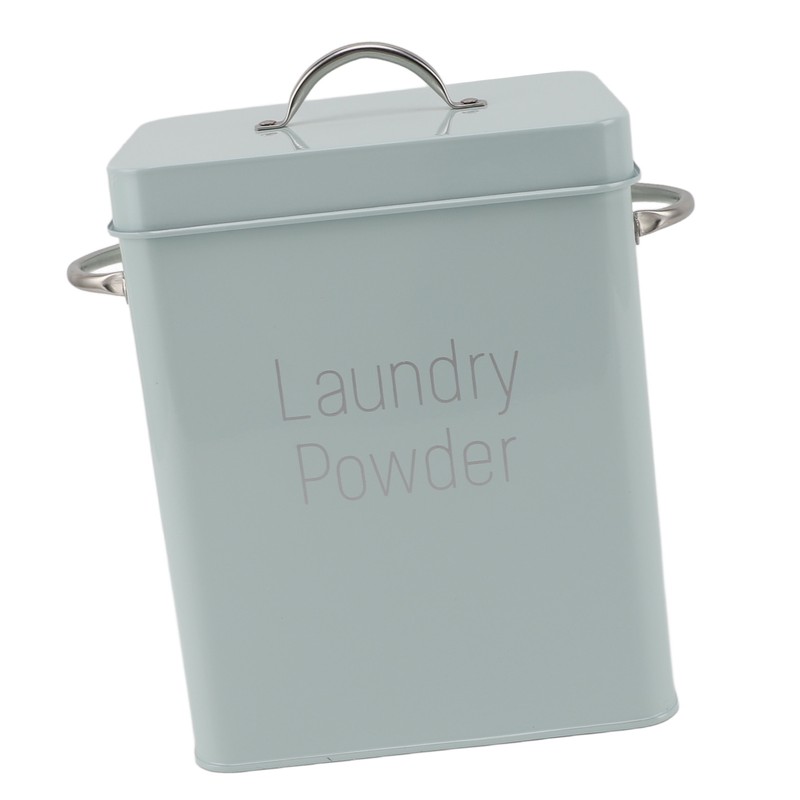 Metal Laundry Room Container with Dual Side Handles with Spoon