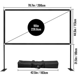 VEVOR Outdoor Movie Screen w/Stand, 90" Portable Movie Screen, 16:9 HD Wide Angle Outdoor Projector Screen, Front & Rear Projection, w/Storage Bag & Stand for Office Home Theater Outdoor Indoor Use