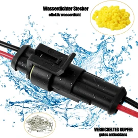 Huamirra Cable Connector, 10 Pieces, 2 Pin Waterproof Quick Connector, with Wire for Car, Truck, Kayak, Boat, Scooter, Motorcycle