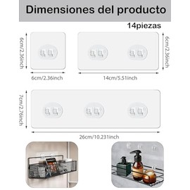 Ganchos Adhesivos Para Pared, 14 Piezas Sin Perforación,No Mas Clavos, Adhesivos Para Baño, Cocina Y Decoración, Fácil Instalación, Material Plástico Resistente, Tamaños 26x7cm, 14x6cm, 6x6cm