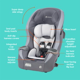 Baby Trend Trooper™ Slim 3-in-1 Convertible Car Seat, Dash Grey