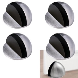 4 Pack Self Adhesive Door Stoppers, Stainless Steel Half Dome Floor Door Stopper, Brushed Nickel Door Stops, No Drill Rubber Floor Door Stop for Living Room, Bedroom, Bathroom, Office(Silver)