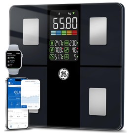 GE Weight Scale Smart for Body, Body Fat Weighing Scales Bathroom with BMI Muscle Mass 14 Body Composition Metrics with Large Display Accurate Bluetooth App 180kg/400 Pounds, Black 280mm
