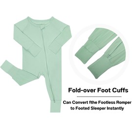 GUISBY Baby Long Sleeve Pajamas, Soft Rayon Zipper Pajamas for Baby Boy Girl Light green 3-6 Months