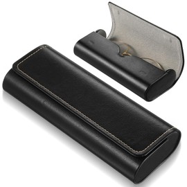 COMNICO Hard Shell Eyeglasses Case,1 Pcs Portable Sunglass Case Lightweight PU Leather Eyeglass Case Black Pocket Size Sunglasses Case Slim Reading Glasses Case Travel Eyeglass for Women Men