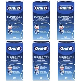 Oral-B Super Floss Threader Dental Floss, Pre-Cut Strands, 50 Count (Pack of 6) – Mint Flavor (Packaging May Vary)