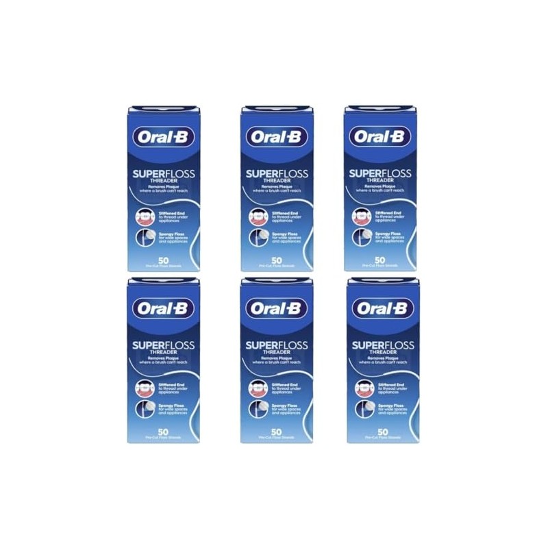 Oral-B Super Floss Threader Dental Floss, Pre-Cut Strands, 50 Count