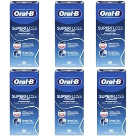 Oral-B Super Floss Threader Dental Floss, Pre-Cut Strands, 50 Count (Pack of 6) – Mint Flavor (Packaging May Vary)