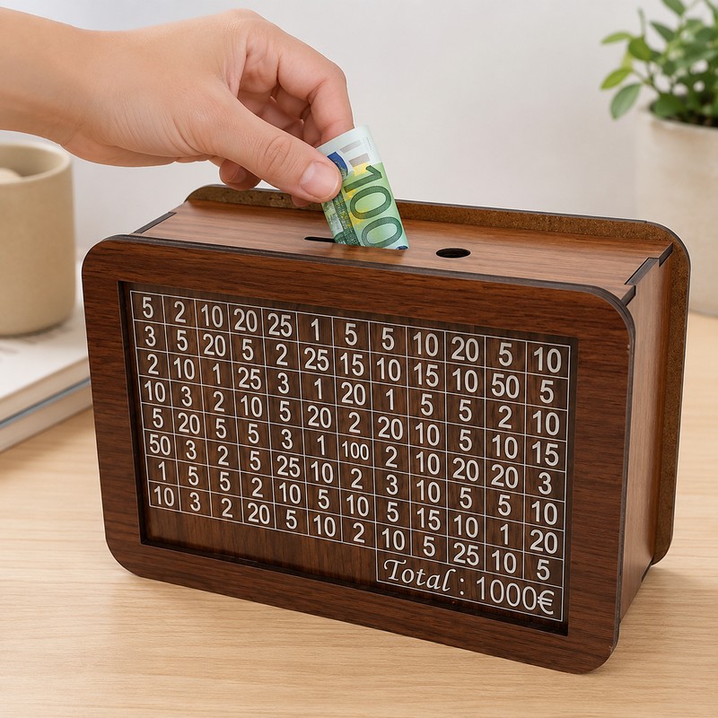 Wooden Savings Challenge Money Box – Reusable Cash Storage Piggy