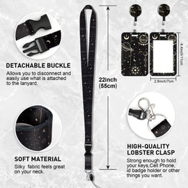 ID Badge Holder with Lanyard, Retractable Lanyard ID Card Holder, ID Card Case with Strap, Key Ring for ID Card, Student ID, Credit Cards (Moon)