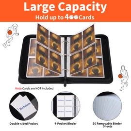 Zettokete 4 Pocket Soccer Card Binder,50 Double-Sided Pages for 400 Slots for Sports Cards,Collectible Trading Card Protective Album