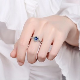 Adjustable Silver Rings For Women Simulated Diamond Round Blue Ring Promise Engagement Rings For Women Minimalist Jewelry