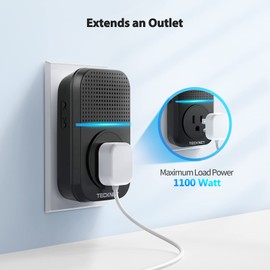 TECKNET Wireless Doorbells for Home, Waterproof Classroom Door Bell Ringer Wireless with 60 Ringtones & 5 Level Volume, 1300ft Range Self-Powered Doorbell Chimes Kit with LED for House (Dark Black)