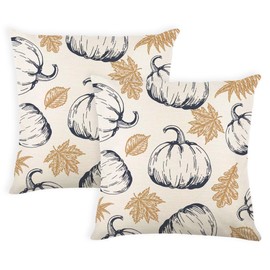 Fall Pillow Covers 16x16 Inch Set of 2 Blue Pumpkin and Orange Maple Leaf Throw Pillow Covers Fall Autumn Indoor Outdoor Decorative Pillow Case Thanksgiving Harvest Farmhouse Couch Sofa Decoration