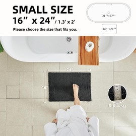 TYUU Black Bathroom Rug, Waffle Bath Mat Non Slip Washable Super Absorbent Quick Dry Boho Farmhouse Bathroom Decor, 24"x16" Black