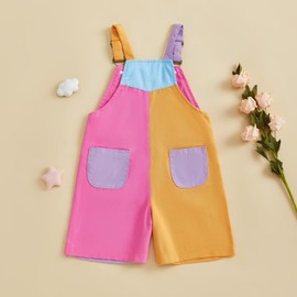 xiabingeang Toddler Boy And Girls Colorful Overalls Patchwork Suspender Shorts Adjustable Straps Romper Summer Loose Pants (Orange Purple, 12-18 Months)