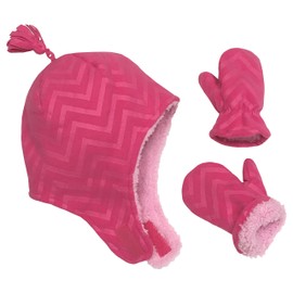N’Ice Caps Toddler Baby Winter Hat Mitten Set – Kids Boys Girls Gloves Fleece Sherpa Lined (Fuchsia Embossed Chevron Print, 2-3 Years)