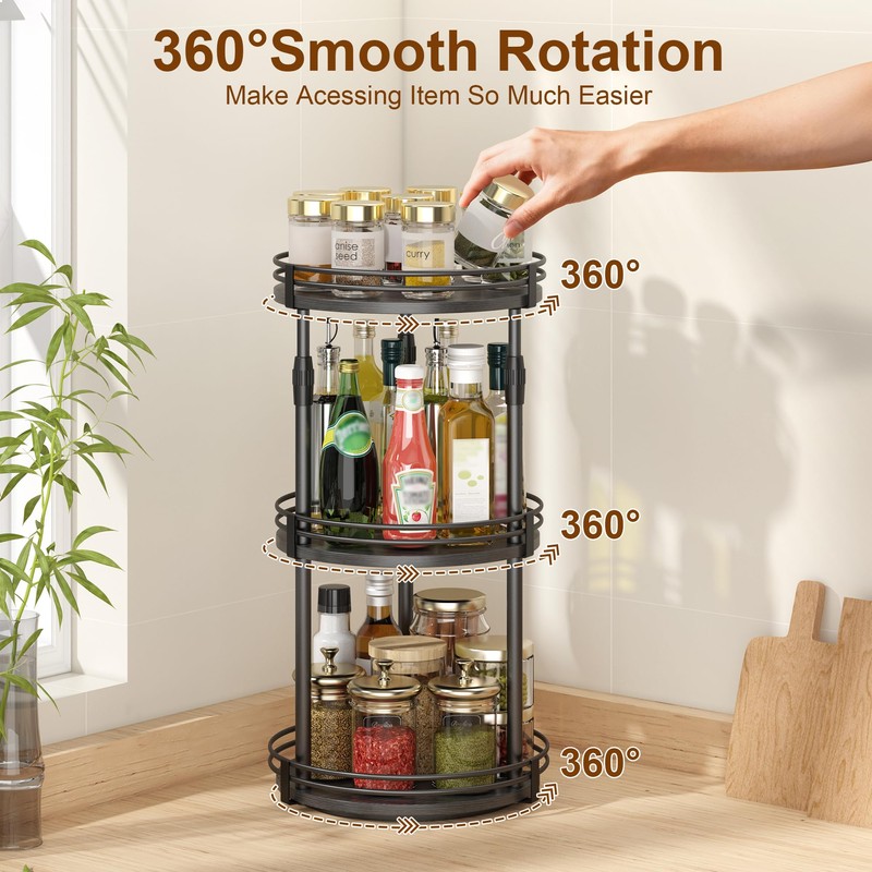 Lazy-Susan-Organizer-Spice-Rack, 3-Tier Rotating Spice Organizer for Cabinet Pantry, Seasoning Holder