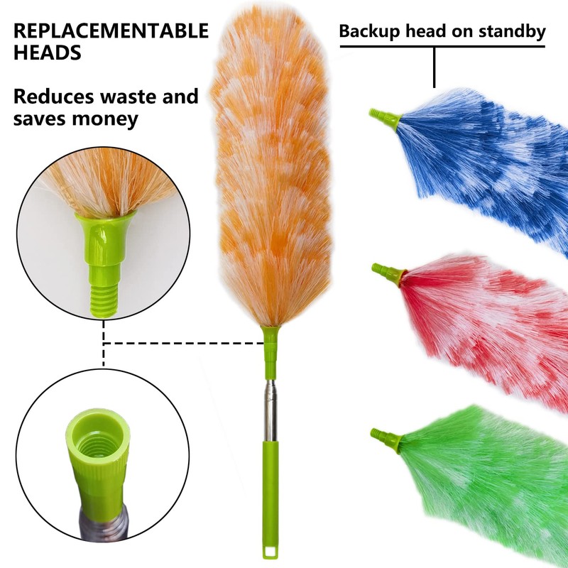 4 Pack Washable Electrostatic Duster, Extendable Pole 25" to 55",