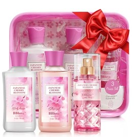 Set De Regalo Para Baño Y Cuerpo Para Mujeres Y Niñas, Flor De Cerezo Japonesa, 3 Piezas Gel De Ducha, Loción Corporal, Bruma Corporal, Kit De Viaje