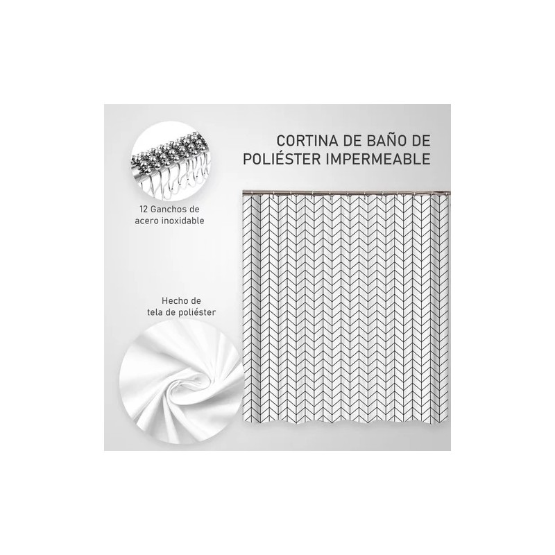 Mebix TRD Cortina De Baño Impermeable 180x180cm + 12 Ganchos