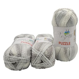 3 x 200 g Rozetti Puzzle Knitting Yarn, Wool Multicoloured, 600 g Knitting Wool with Colour Gradient (Grey White 233-29)