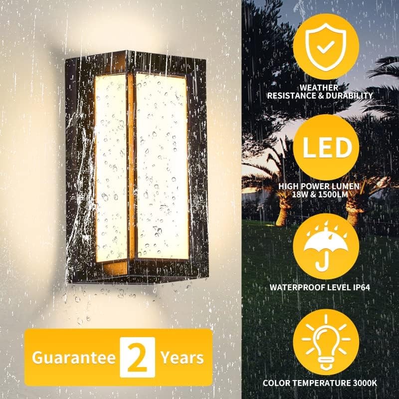 Degruand LED Modern Outdoor Wall Light 18W Rectangular,1800LM Bright Porch