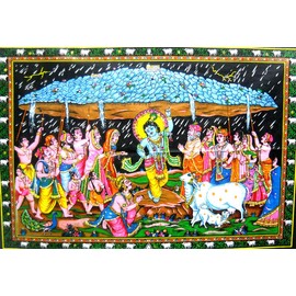 Crafts of India Batik - Tapiz religioso de Krishna Vishnu Shiva Lakshmi para pared de yoga religioso, tamaño 43 x 30 pulgadas, Godhan