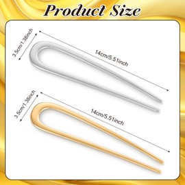 Metal French Hair Pin for Women - Gold U Shaped Pin for Thick and All Hair Types, Sticks for Buns, Twist, Fork - 2pc